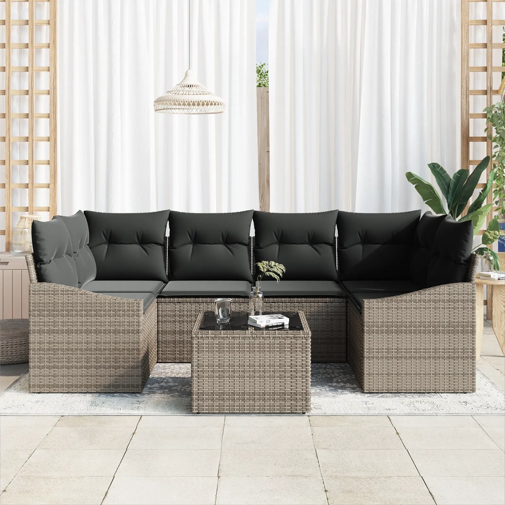 Conjunto de Jantar para Jardim com Almofadas Cinza Rattan Polivinílico