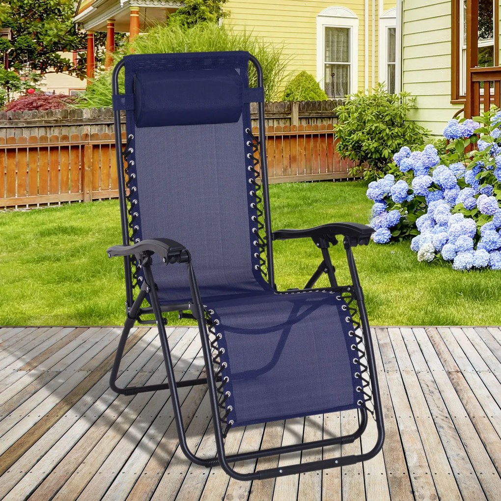 Outsunny Espreguiçadeira Dobrável de Jardim Espreguiçadeira de Gravidade Zero para Pátio Terraço Carga Máxima 150kg 90x65x110 cm Azul