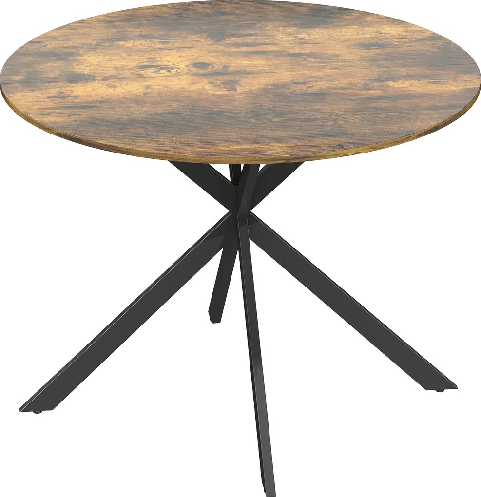 HOMCOM Mesa de Jantar Redonda para 4 Pessoas Mesa de Cozinha Estilo Industrial com Pés de Aço para Sala de Jantar Castanho Rústico | Aosom Portugal