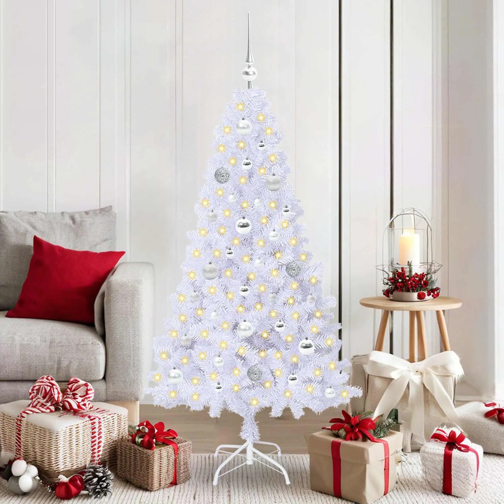 vidaXL Árvore de Natal Artificial com 150 LEDs Branco 150 cm PVC e Aço