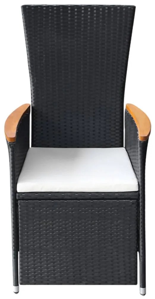 Cadeiras jardim reclináveis 2 pcs c/ almofadões vime PE preto