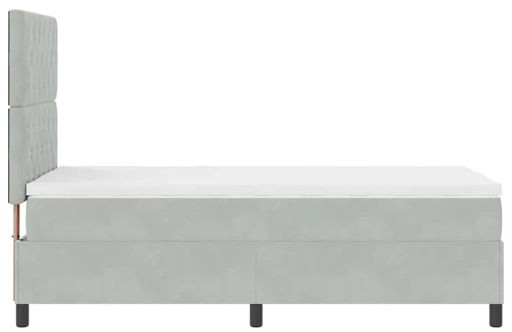 Cama Box com Colchão e Luz LED Cinza Claro 90x190 cm Veludo