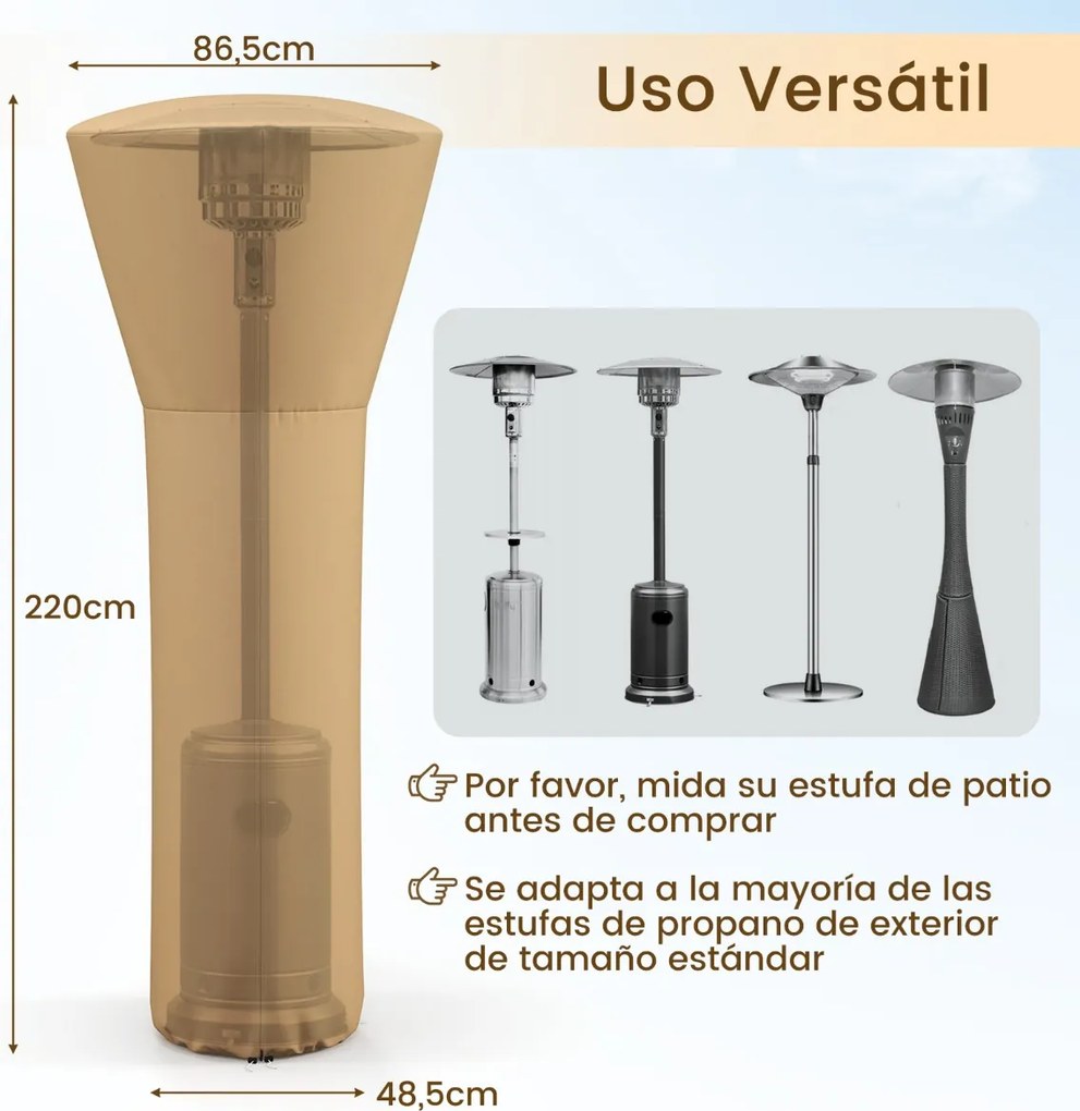 Capa para aquecedor de pátio 220 x 86,5 x 48,5 cm com fecho e bolsa de armazenamento impermeável, à prova de poeira, resistente ao vento, resistente,