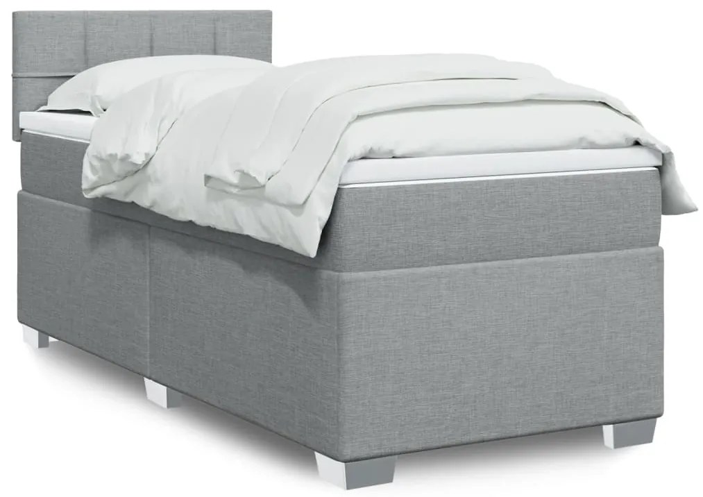 vidaXL Cama com molas/colchão 90x200 cm tecido cinza-claro