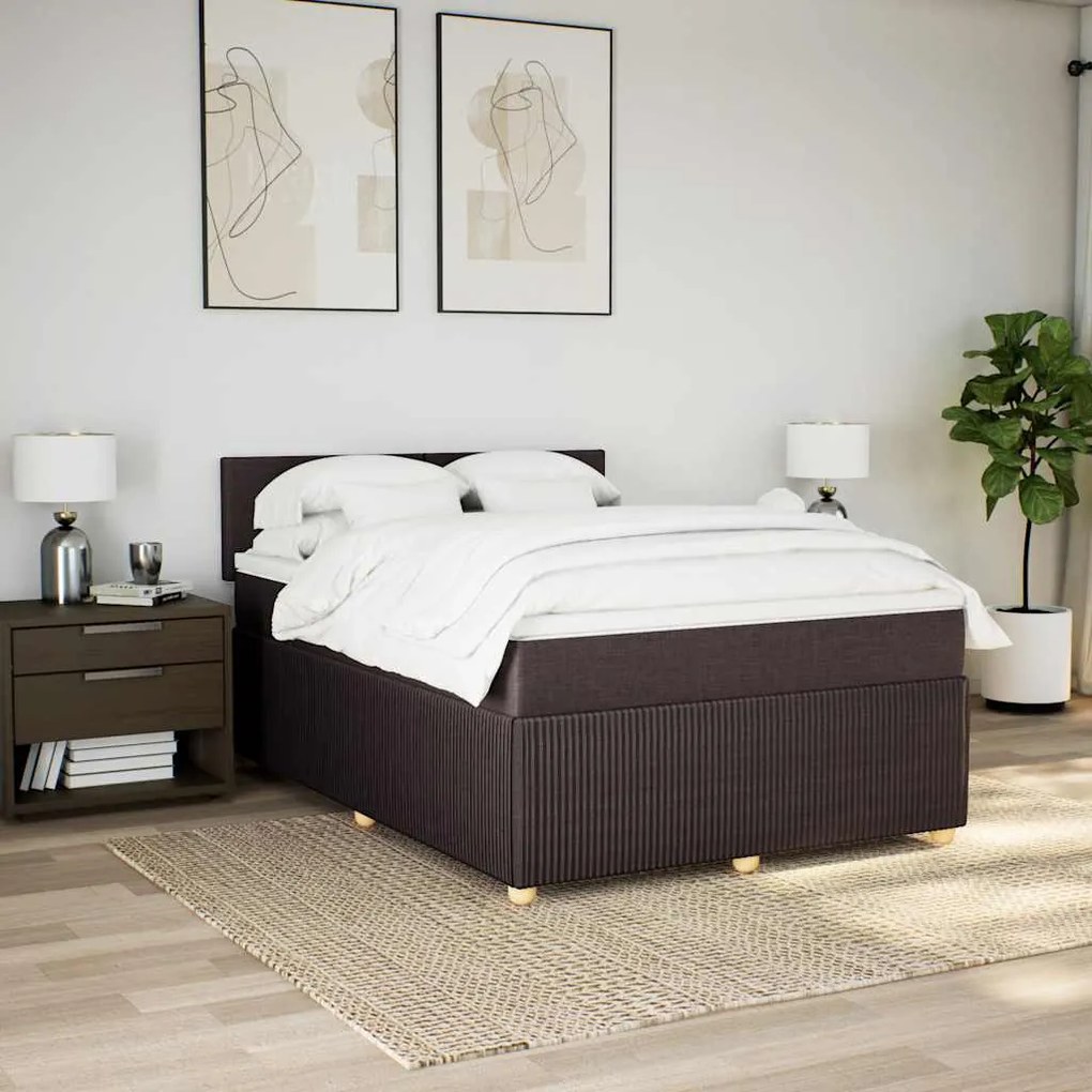 Cama com molas/colchão 160x200 cm tecido castanho-escuro