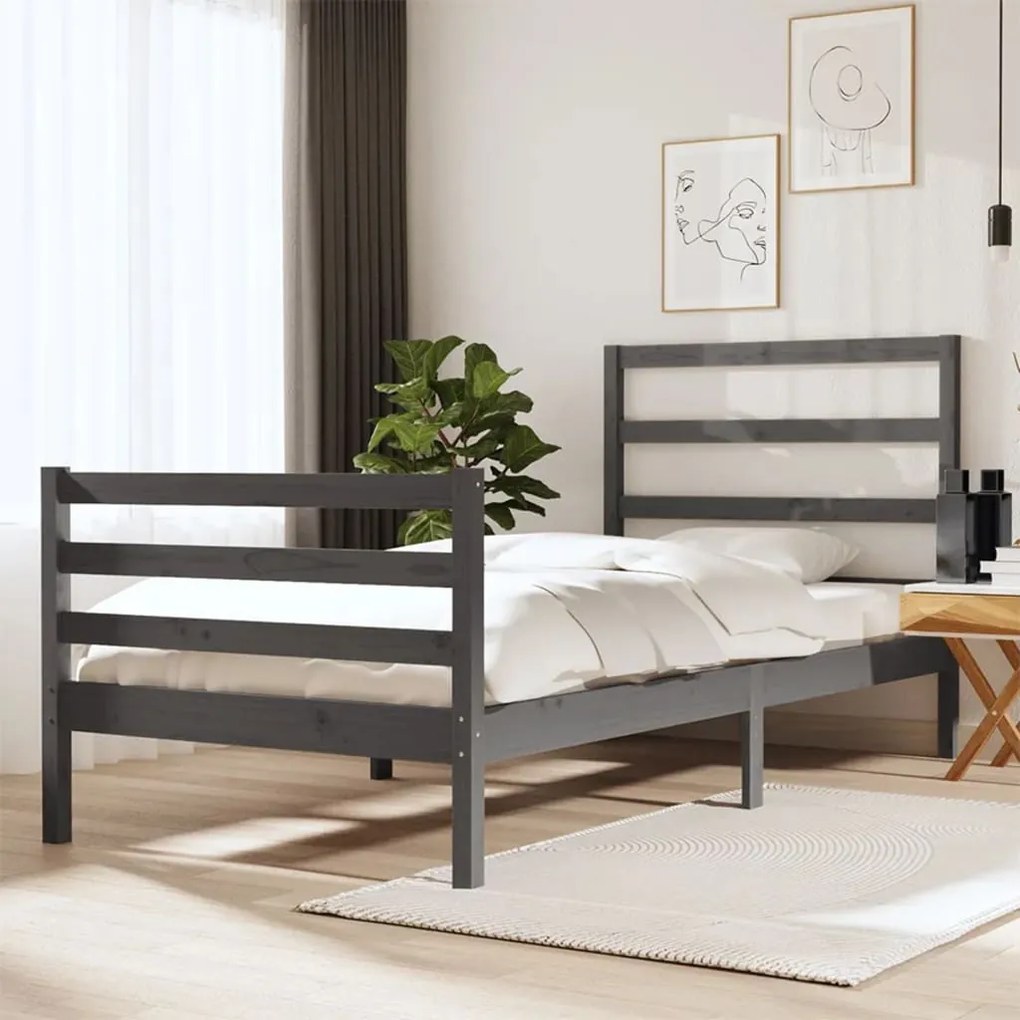 vidaXL Estrutura de cama pequena solteiro 75x190 cm pinho maciço cinza