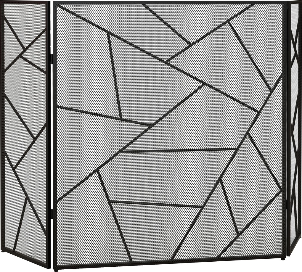 Resguardo de Lareira Dobrável de 3 Painéis, 135 x 1,2 x 85 cm, Proteção Contra Faíscas, Preto