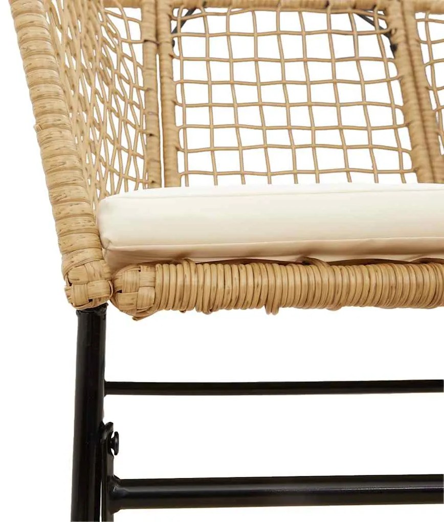 Conjunto jantar jardim 7 peças almofadas vidro vime PE castanho