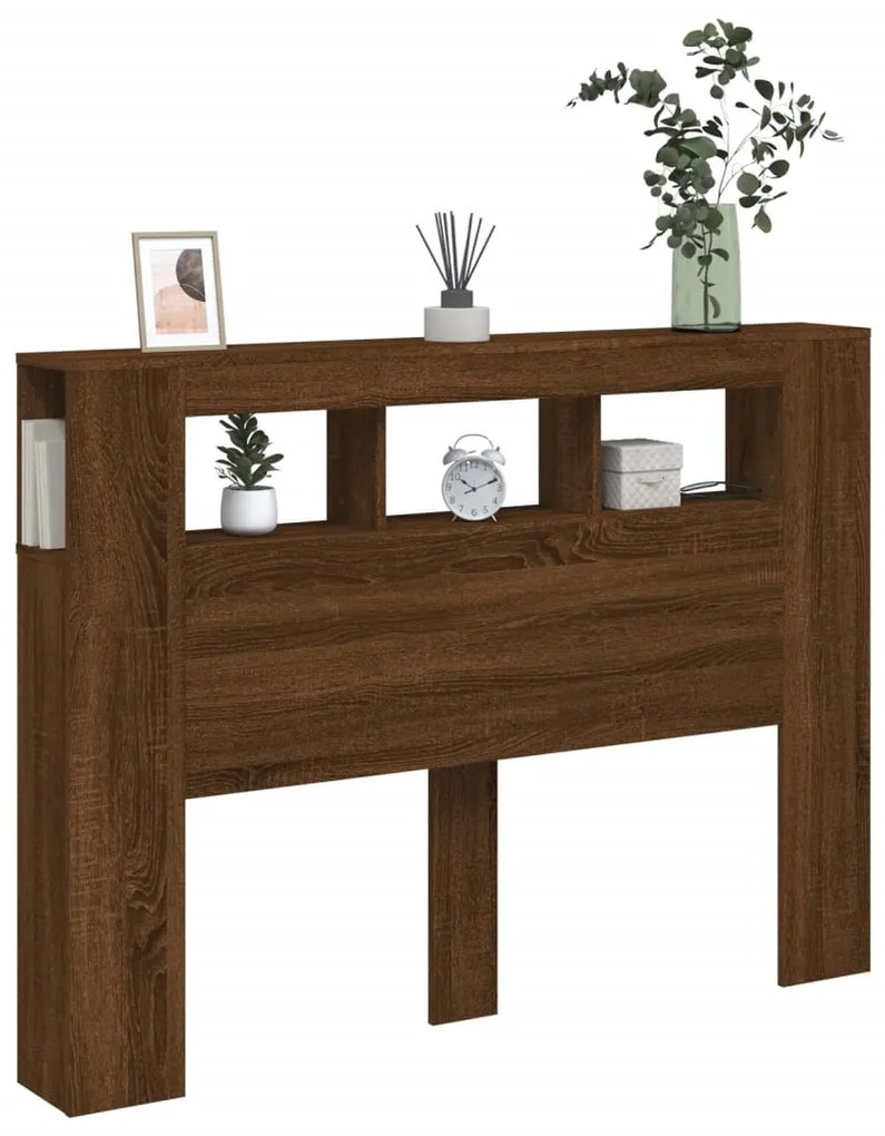 Cabeceira c/ LEDs 140x18,5x103,5 cm carvalho castanho