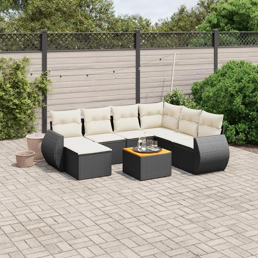 8 pcs conjunto sofás de jardim com almofadões vime PE preto