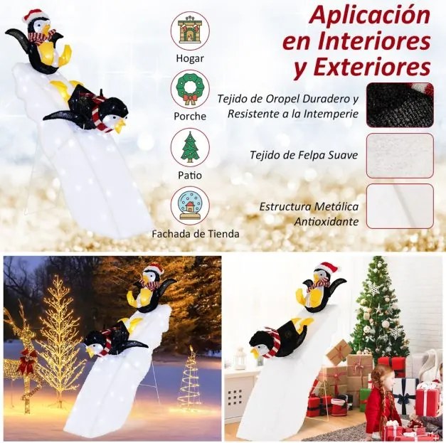 Pinguim Natal 120 cm LED com Gorro e Cachecol Decoração de Natal Iluminada com 130 LEDs Brancos Frios Decoração de Inverno com Estacas