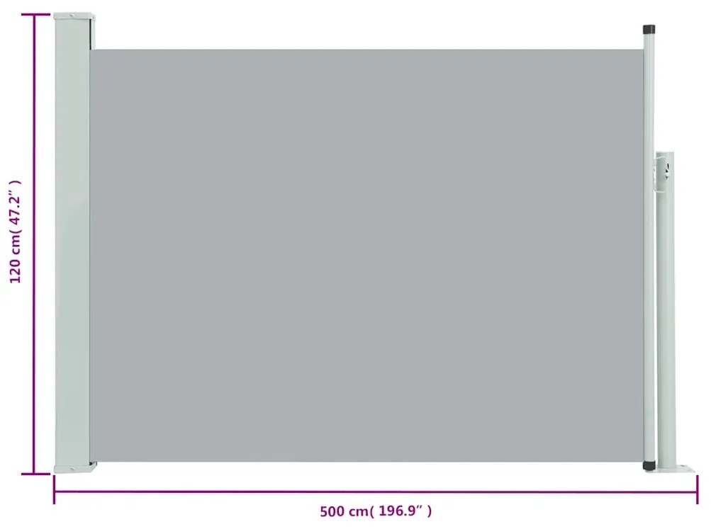 Toldo lateral retrátil para pátio 120x500 cm cinzento