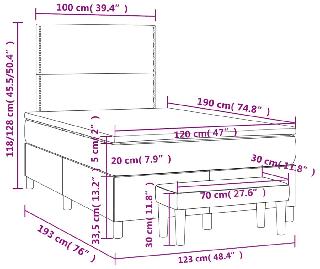 Cama boxspring com colchão 120x190 cm tecido cor creme