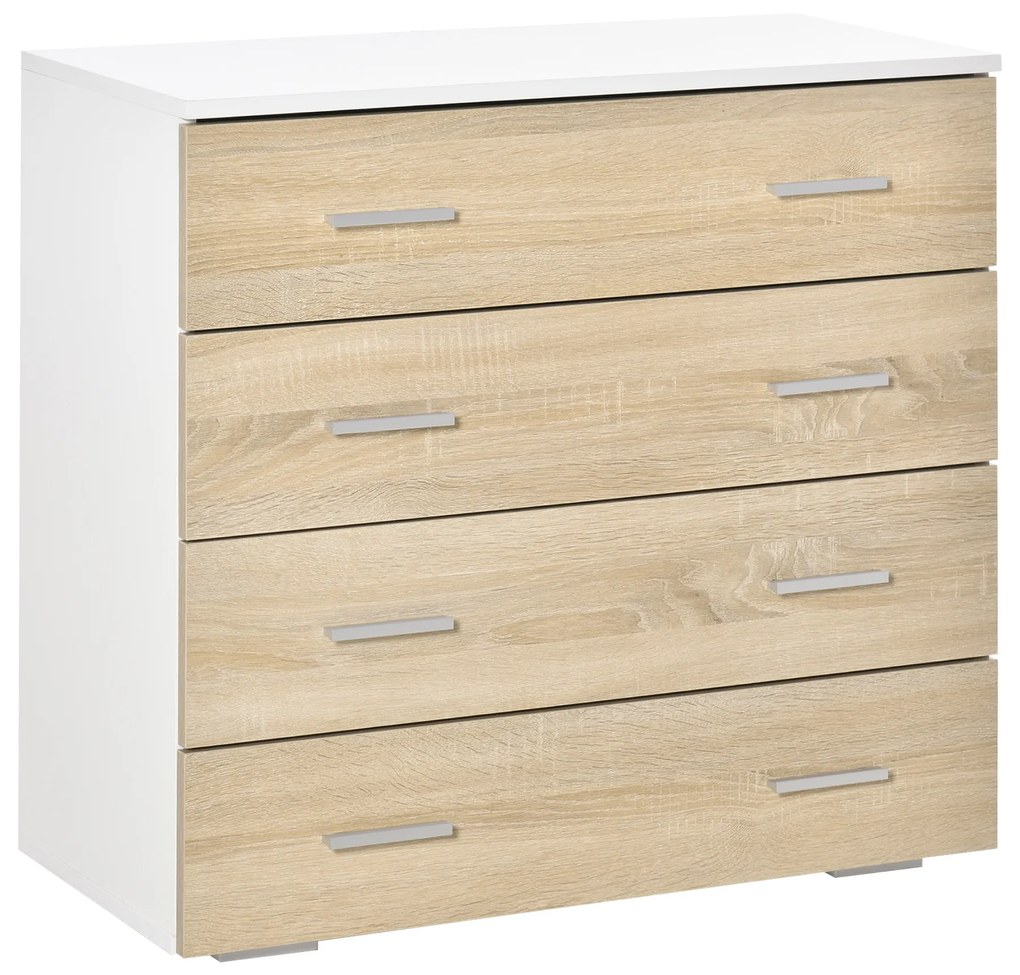 Cómoda com 4 Gavetas Cómoda Auxiliar de Armazenamento Moderna para Dormitório Corredor Sala de Estar 76x35x72cm Carvalho e Branco