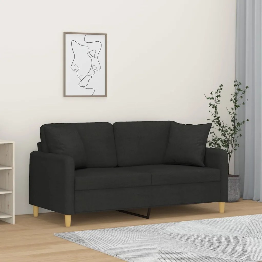 vidaXL Sofá de 2 lugares c/ almofadas e almofadões 140 cm tecido preto