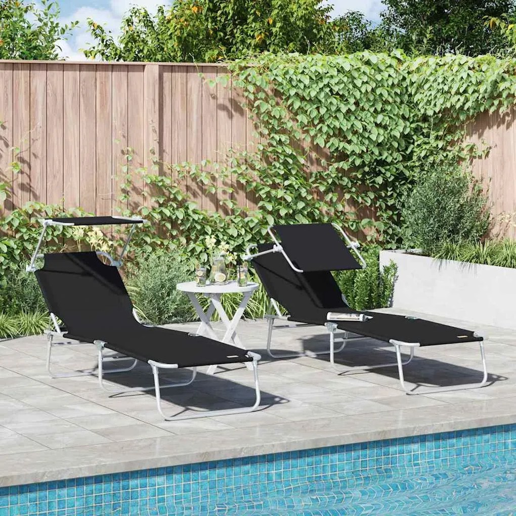 vidaXL Espreguiçadeira 2-pessoa 2 pcs Preto 58 x 188 x 77cm tecido