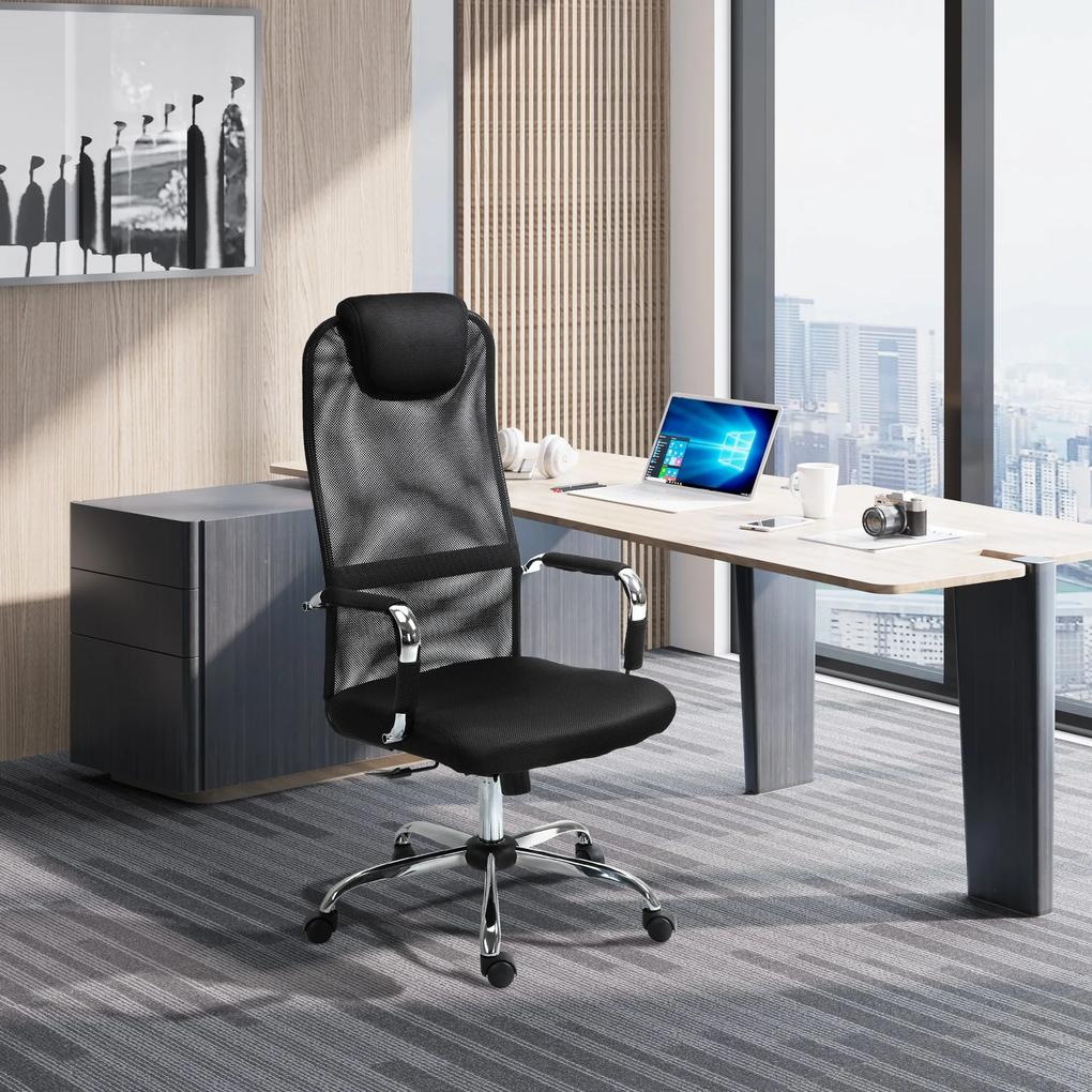 Vinsetto Cadeira de escritório ergonômica basculante e giratória com altura de assento ajustável com encosto de cabeça e malha de encosto alto