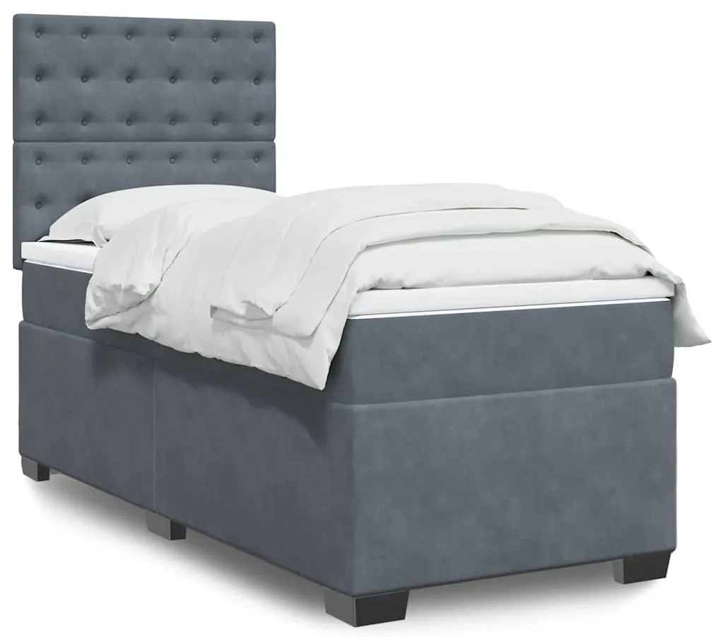 Cama com molas/colchão 90x190 cm veludo cinza-escuro