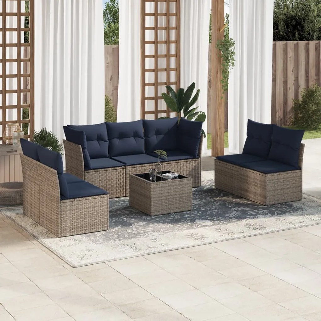 vidaXL 8 pcs conjunto sofás p/ jardim c/ almofadões vime PE cinzento