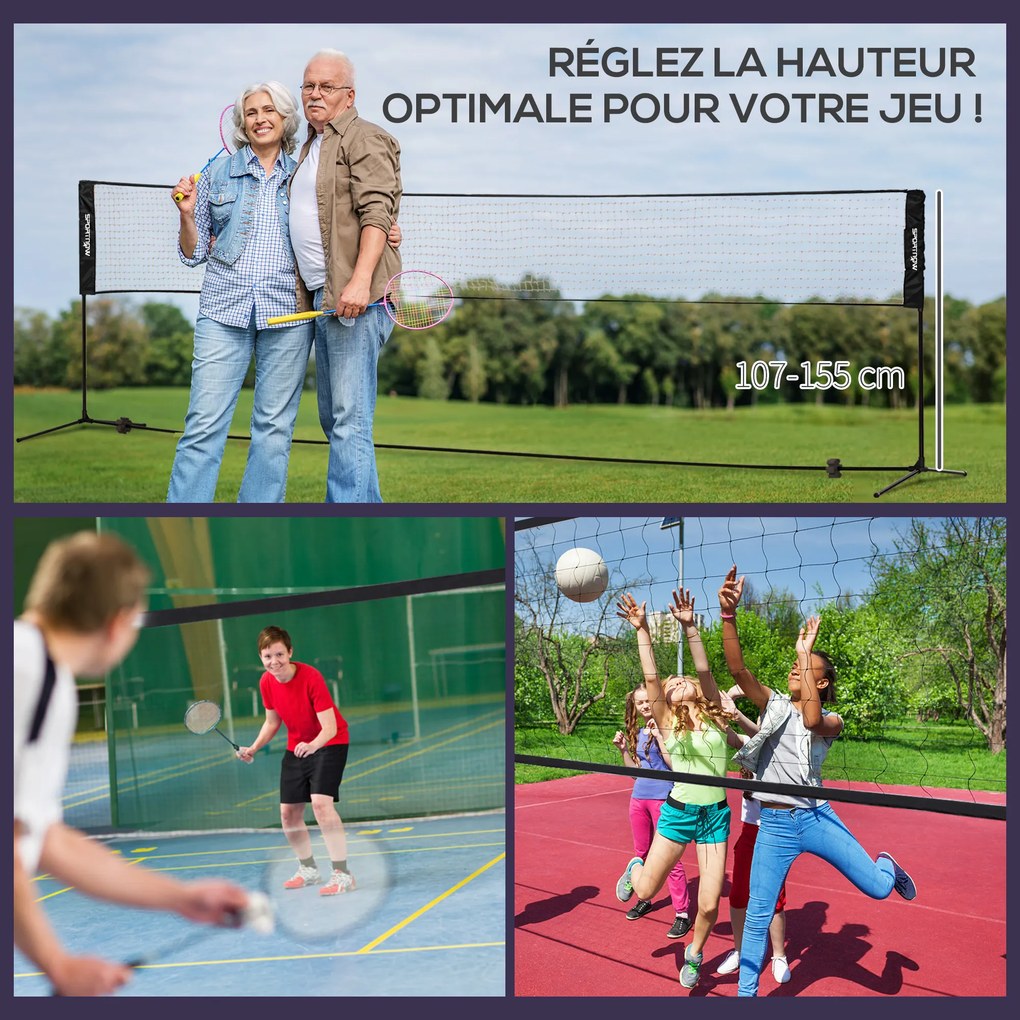 Conjunto de Badminton, Pickleball e Voleibol 3 em 1, 510 x 103 x 155 cm, Altura Ajustável, Preto
