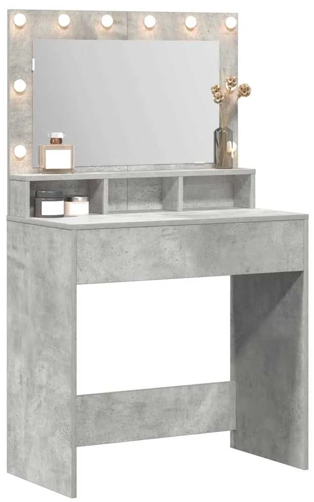 Mesa de Maquiagem vidaXL com Luzes LED Cinza Concreto 79x41x135 cm
