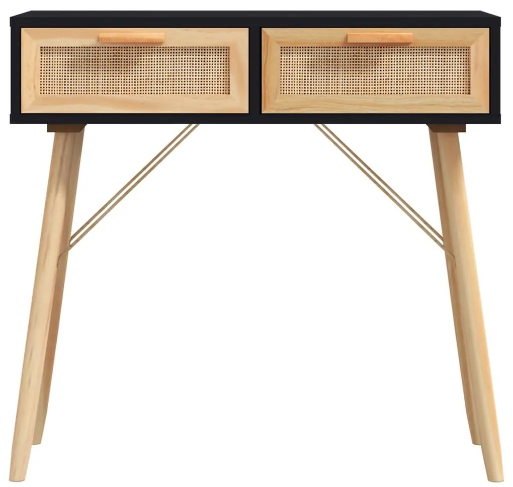 Mesa consola 80x30x75 cm pinho maciço e vime natural preto