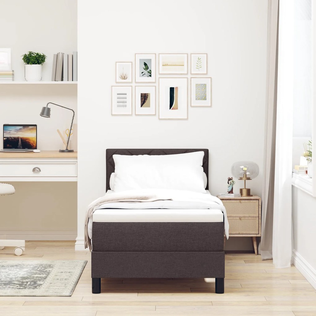 Cama Box Spring com Colchão Marrom Escuro 80x200 cm Tecido