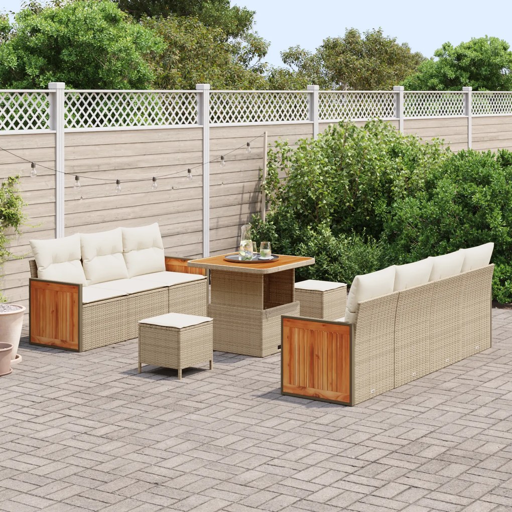 Conjunto de Sofá de Jardim vidaXL 10 Peças com Almofadas Bege Vime Pol