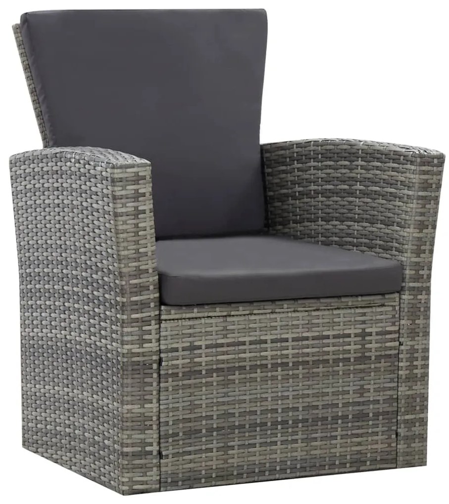 4 pcs conjunto lounge de jardim c/ almofadões vime PE cinzento