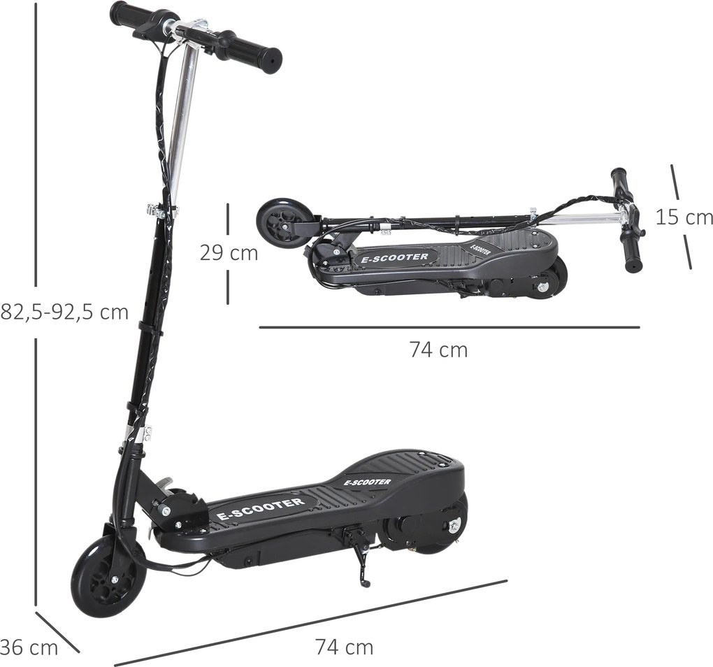 Trotinete Elétrica para Crianças + 7 Anos trotinete Dobrável com Altura Ajustável 24V Bateria Recarregável Velocidade até 12 km/h e Carga 50 kg 74x36x