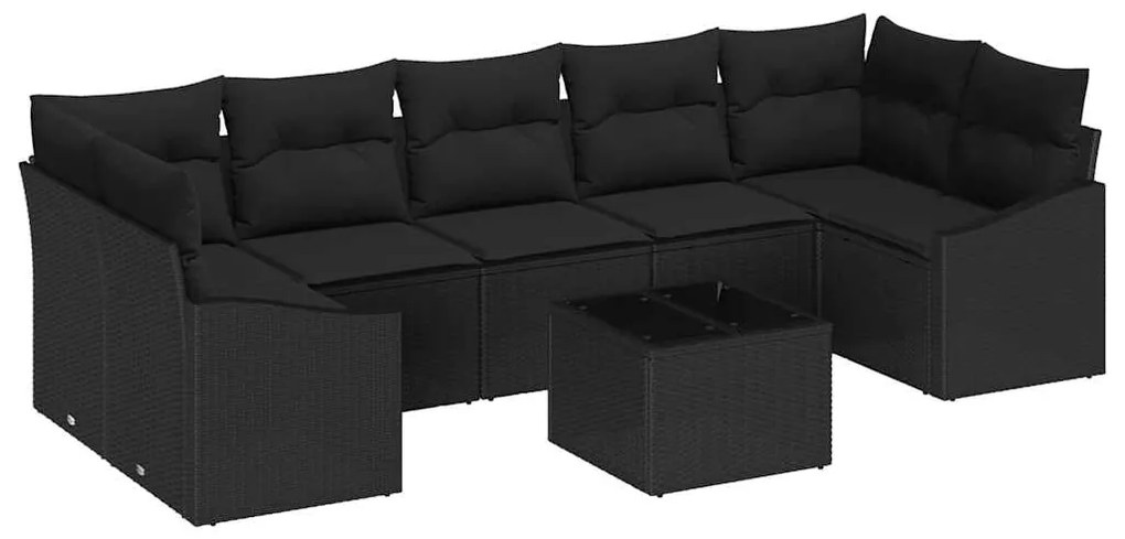 Conjunto de Sofá para Jardim de 8 peças com Almofadas Preto Vime PE