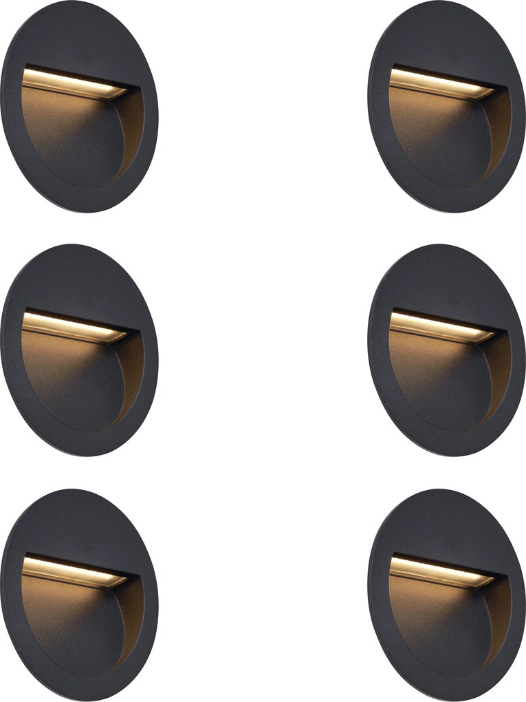 Conjunto de 6 lâmpadas de parede embutidas modernas pretas com LED IP65 - Gem