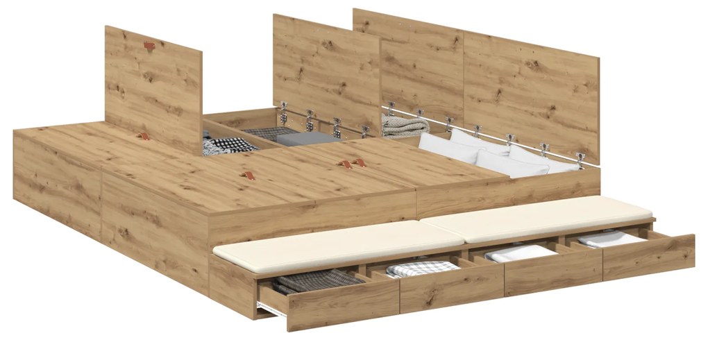 Cama Armazenamento Carvalho Artisan 180x200 cm
