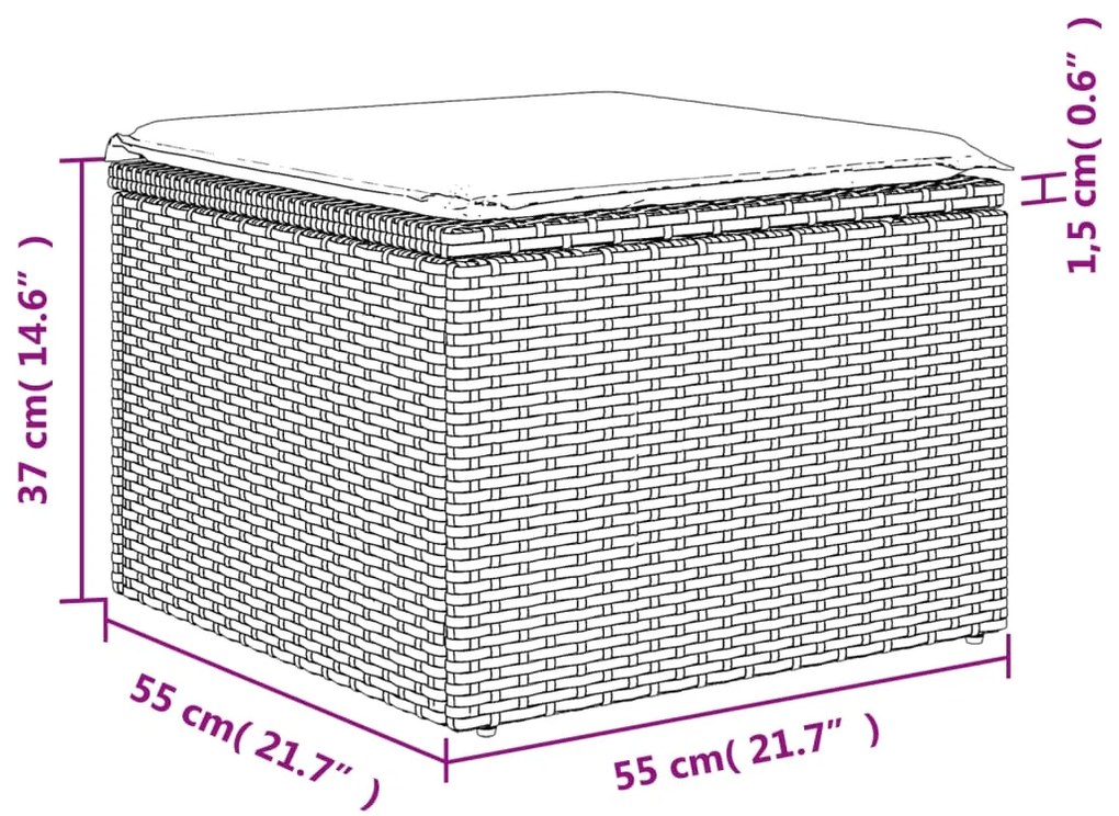 11 pcs conjunto sofás de jardim c/ almofadões vime PE cinzento