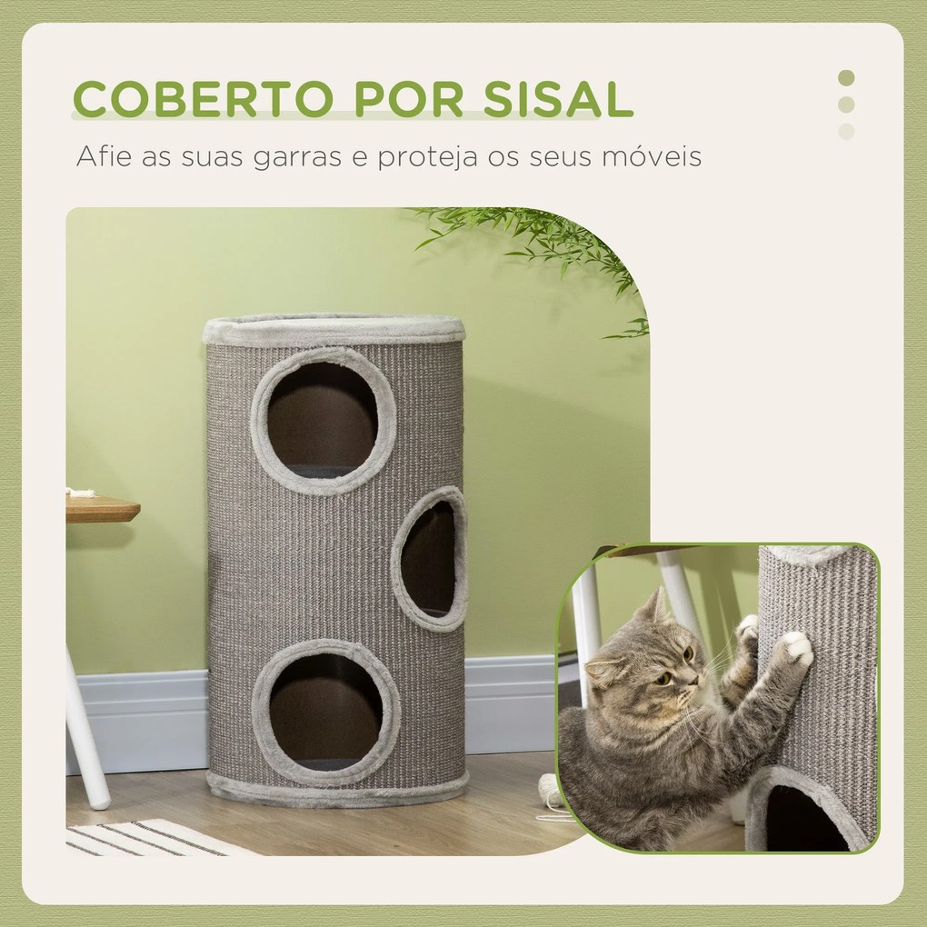 PawHut Barril para Arranhar Gatos de 3 níveis Torre para Arranhar Gato