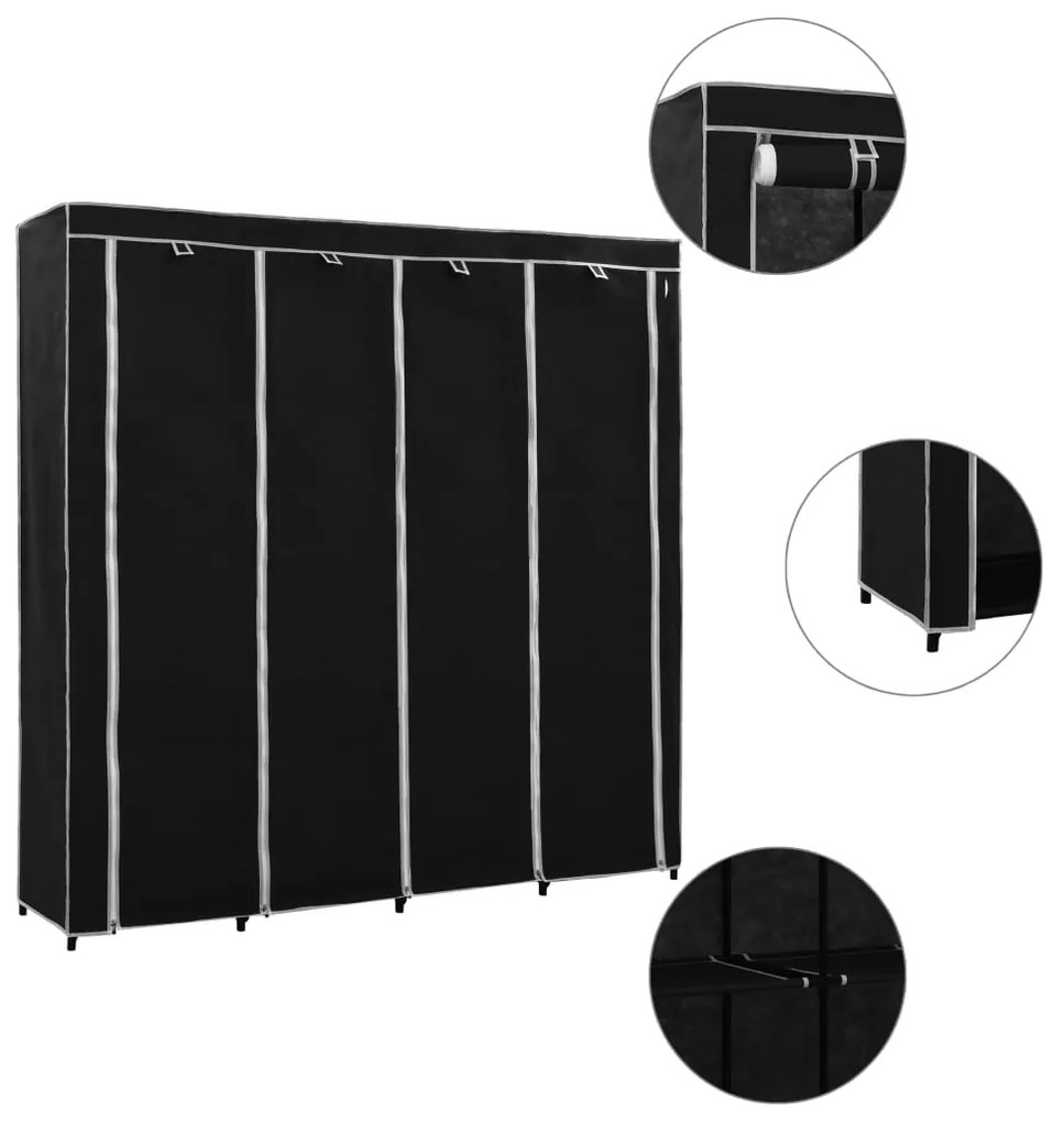 282445 vidaXL Roupeiro com 4 compartimentos 175x45x170 cm preto