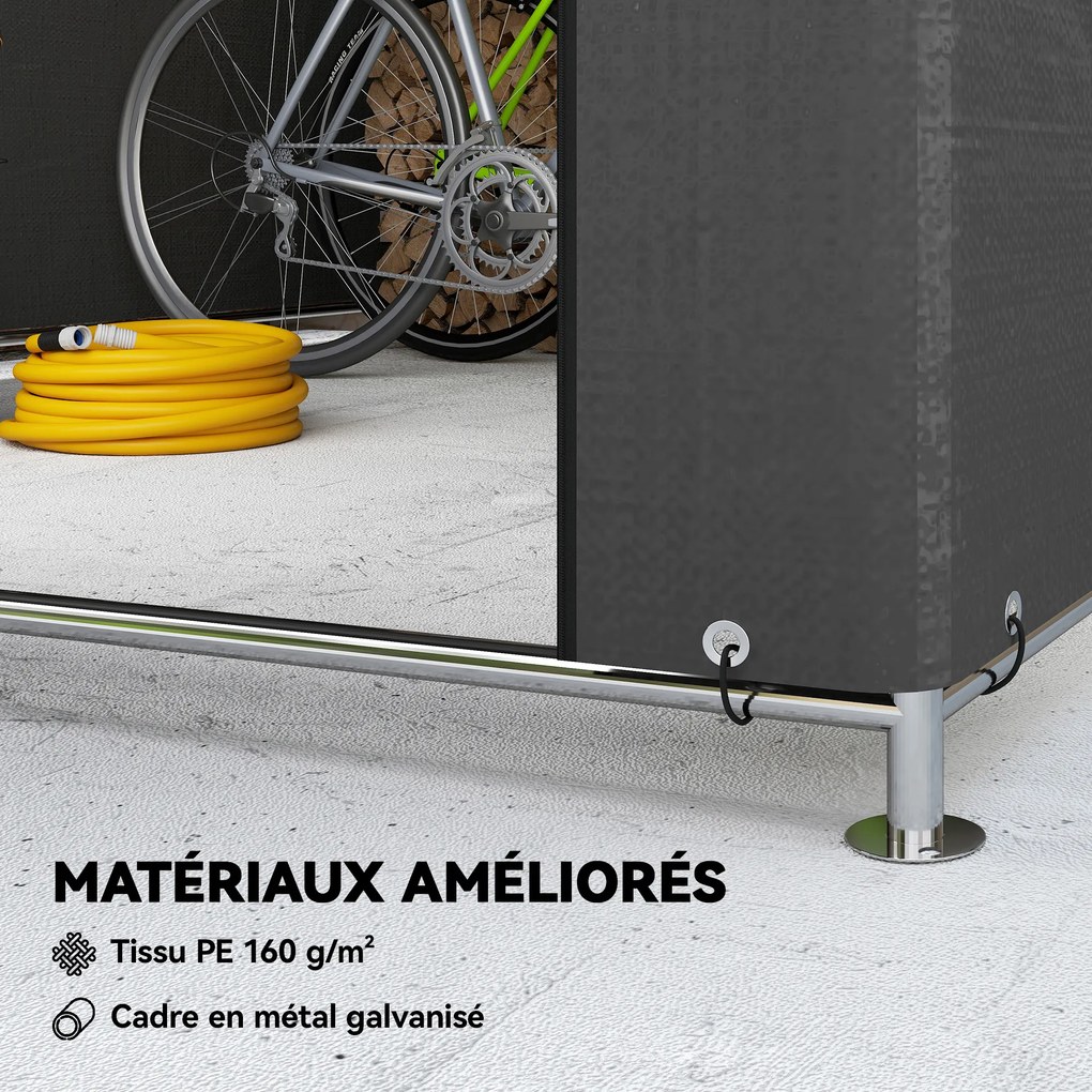 Abrigo de jardim em forma de tenda, impermeável, para arrumação, com porta enrolável e fecho de correr, 200 x 238 x 183 cm, cinzento escuro