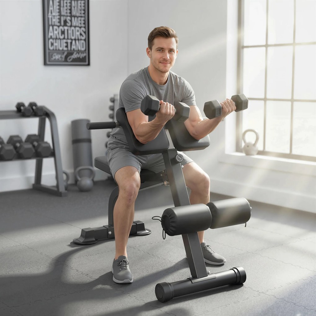 Banco de musculação dobrável com altura e inclinação ajustáveis para treino de costas e braços, 96,6 x 68 x 69-110 cm, preto