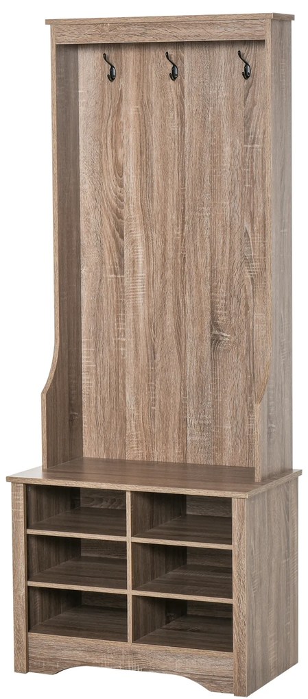 HOMCOM Móvel Cabide de Entrada com 3 Ganchos e 6 Compartimentos para Sapatos Armário de Entrada com Cabides 68,5x39,5x173cm Madeira