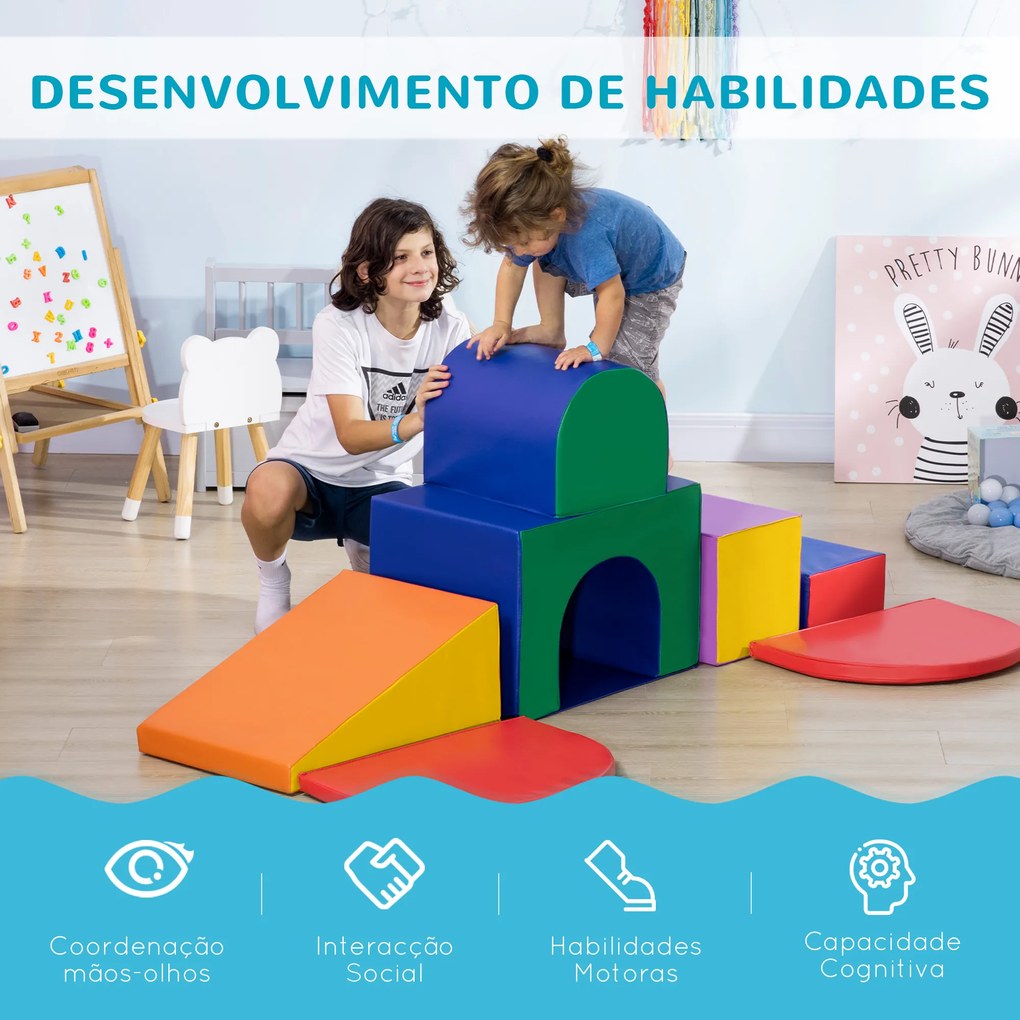 Conjunto de 7 Blocos de Psicomotricidade para Crianças Blocos de Constução Brinquedo para Aprendizagem Multicor