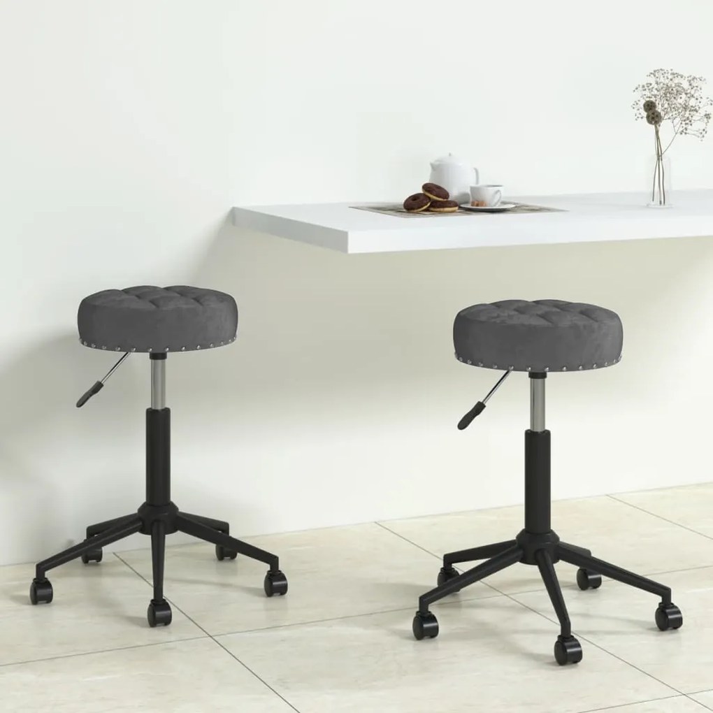 Cadeiras de jantar giratórias 2 pcs veludo cinzento-escuro