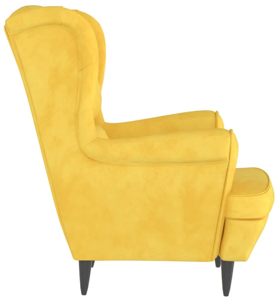 Poltrona em veludo amarelo mostarda