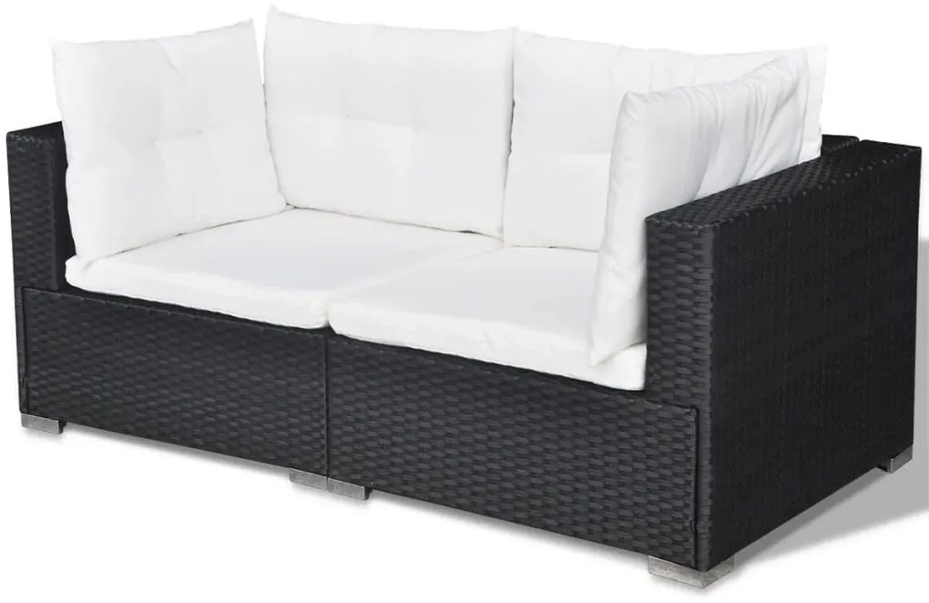 5 pcs conjunto lounge de jardim c/ almofadões vime PE preto