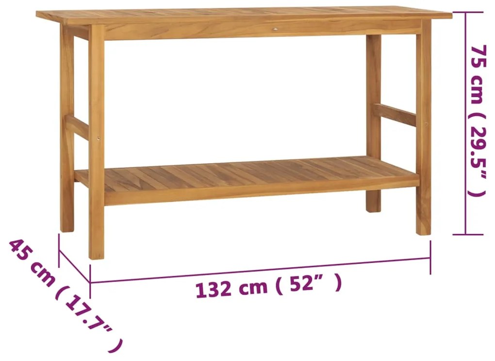 Móvel de casa de banho madeira de teca maciça 132x45x75 cm