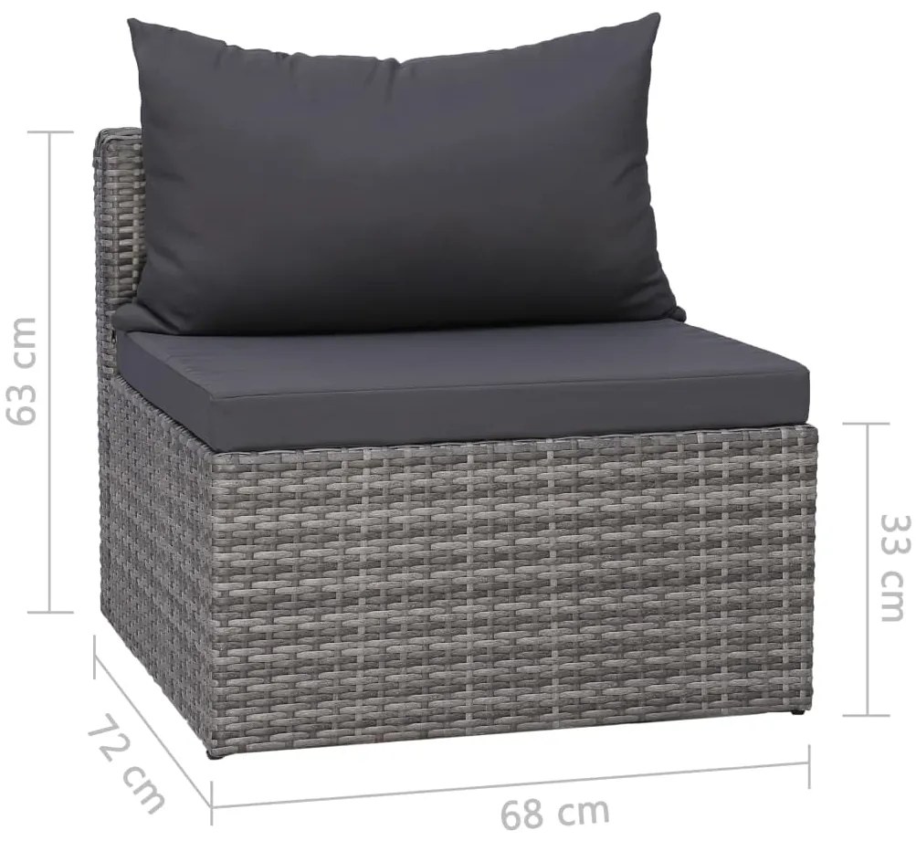 4 pcs conjunto sofás de jardim c/ almofadões vime PE cinzento