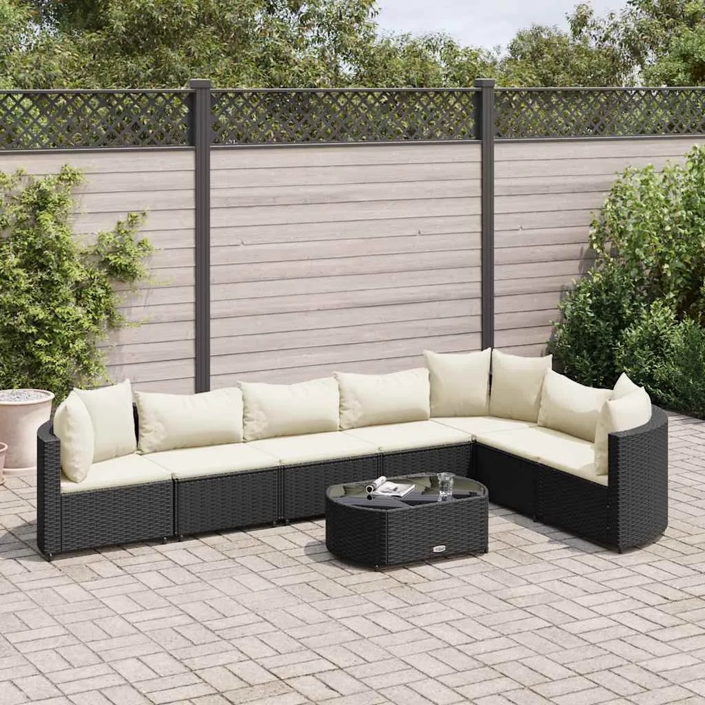 vidaXL 8 pcs conjunto sofás de jardim com almofadões vime PE preto
