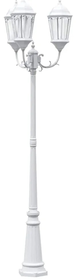 Poste de Luz de Jardim 3-Lâmpadas E27 Branco 235 cm Alumínio