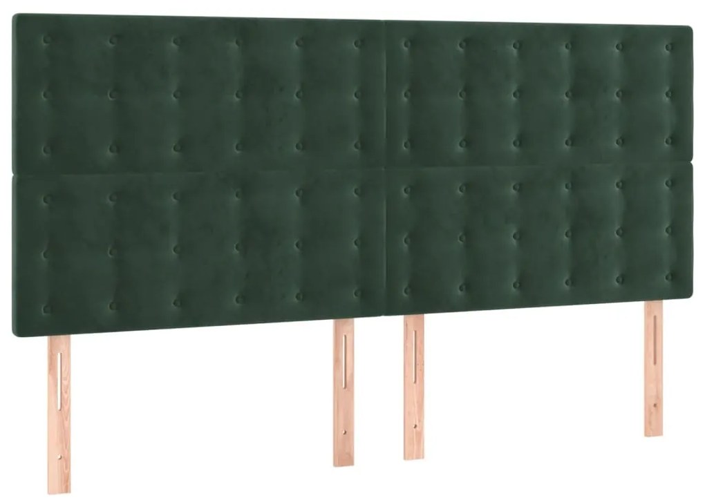 Cabeceira de cama c/ LED veludo 180x5x118/128 cm verde-escuro