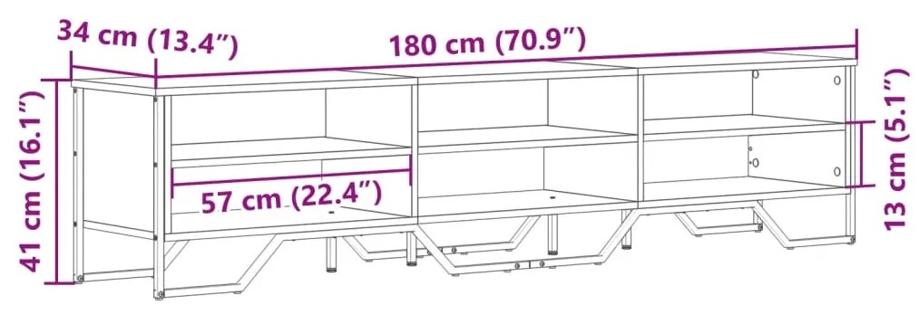 Móvel de TV 180x34x41 cm derivados de madeira cinzento sonoma