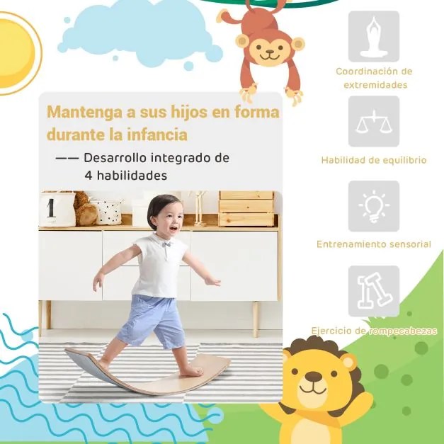 Tábua de equilíbrio de madeira Tábua curva para treino de ioga e terapias em casa e nas aulas  90 x 39 x 19 cm Natural